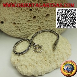 Pulsera de plata con serpiente de Indonesia de sección cuadrada con gancho liso de 19,5 cm x 3,5 mm