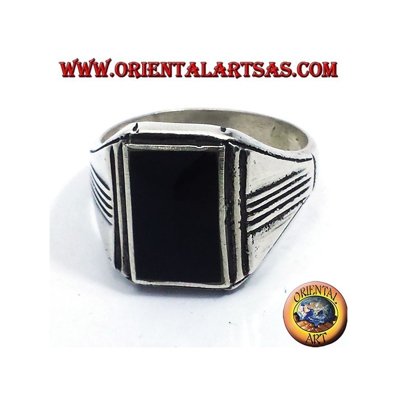 Silberring mit Onyx rechteckigen