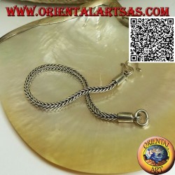 Square section Indonesian snake silver bracelet with 19.5cm x 3.5mm smooth hook