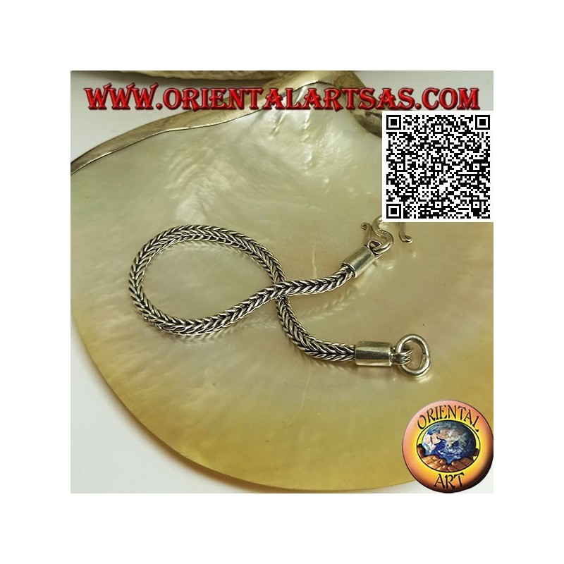 Square section Indonesian snake silver bracelet with 19.5cm x 3.5mm smooth hook
