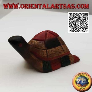 Tortue caouanne nageant en bois de teck peint à la main (12 cm)