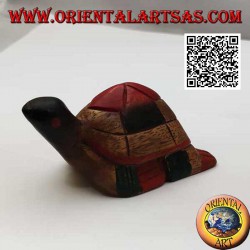 Loggerhead sea turtle swimming in hand painted teak wood (12 cm)