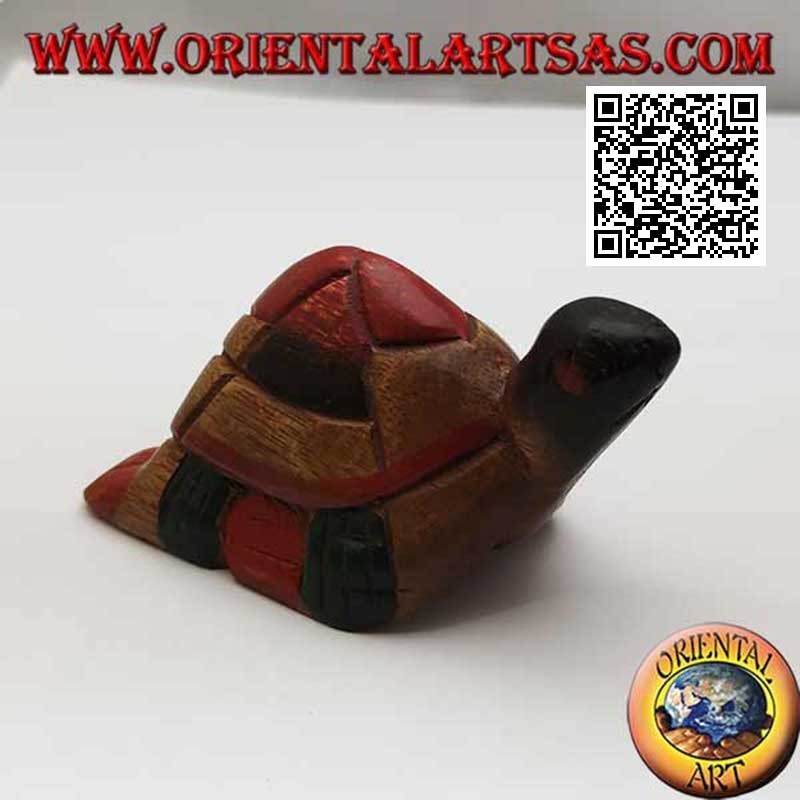 Loggerhead sea turtle swimming in hand painted teak wood (12 cm)