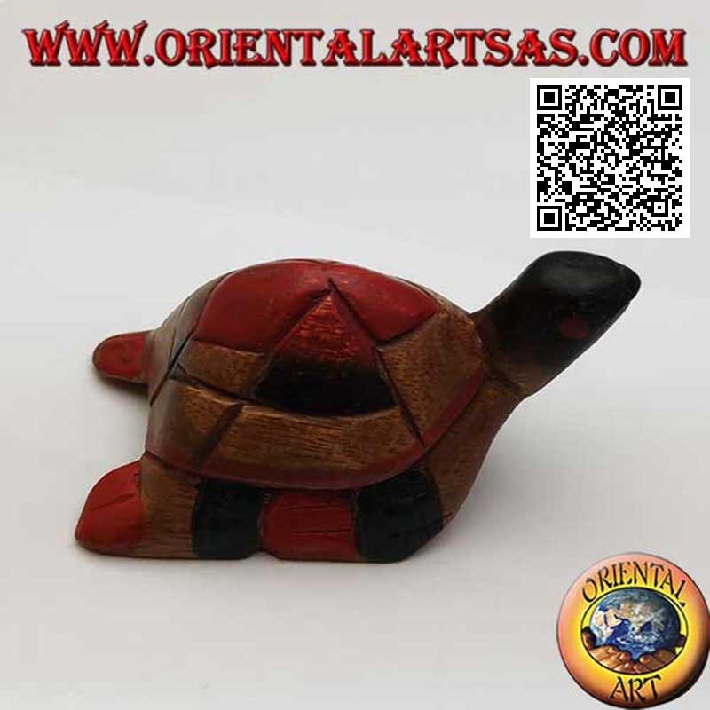 Tartaruga di mare caretta in nuoto in legno di teak dipinta a mano (12 cm)