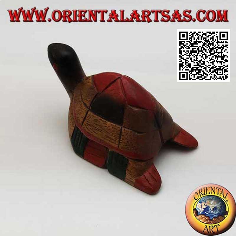 Tortuga boba nadando en madera de teca pintada a mano (12 cm)