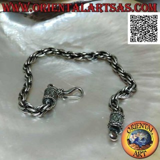 Bracelet en argent avec chaîne de paires d'anneaux entrelacés et crochet avec serpentine 18 cm x 4 mm