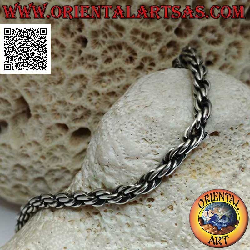 Pulsera de plata con cadena de pares de anillos entrelazados y gancho con serpentina 18 cm x 4 mm