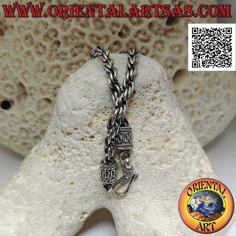 Pulsera de plata con cadena de pares de anillos entrelazados y gancho con serpentina 18 cm x 4 mm
