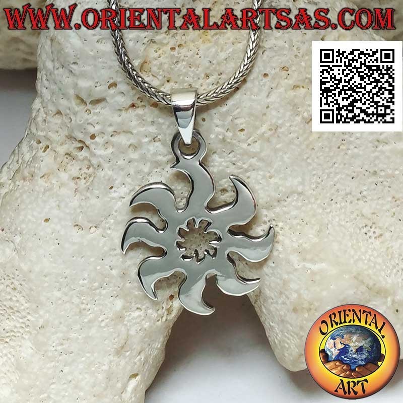 Pendentif en argent, shuriken multi-lames lisse