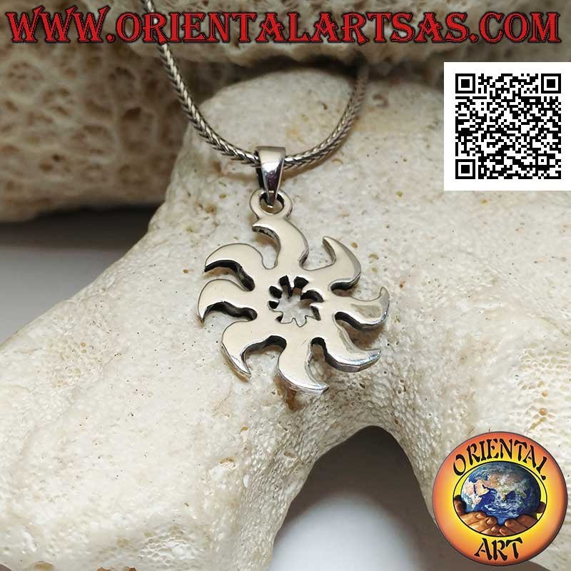 Silver pendant, smooth multi-blade shuriken