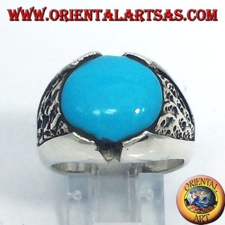 anillo de los hombres con turquesa redonda