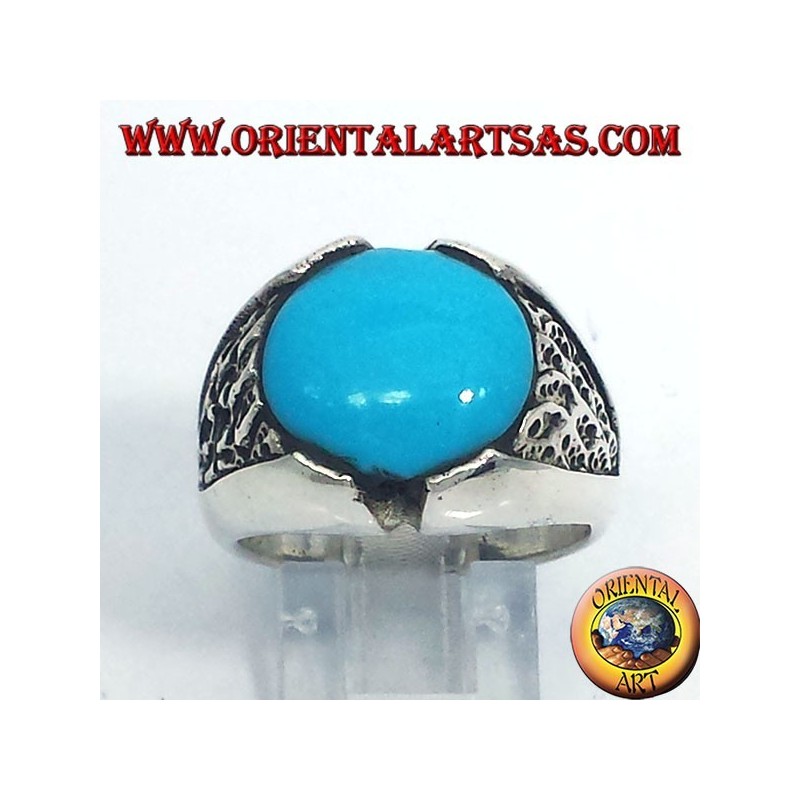 Anello da Uomo in Argento 925 con Turchese Naturale Tondo (Diametro 13 mm)