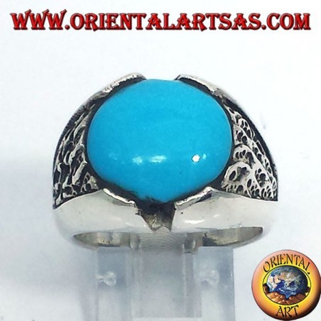 Anello da Uomo in Argento 925 con Turchese Naturale Tondo (Diametro 13 mm)