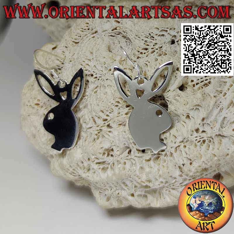 Orecchini in argento con coniglietto Playboy liscio pendente