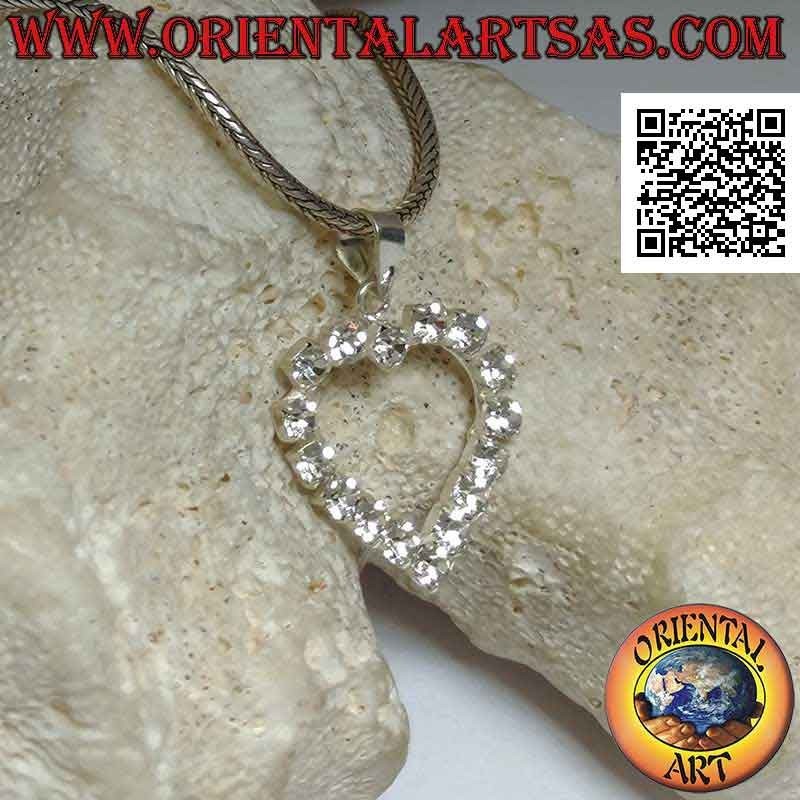 Pendentif en argent, serti coeur de zircons blancs