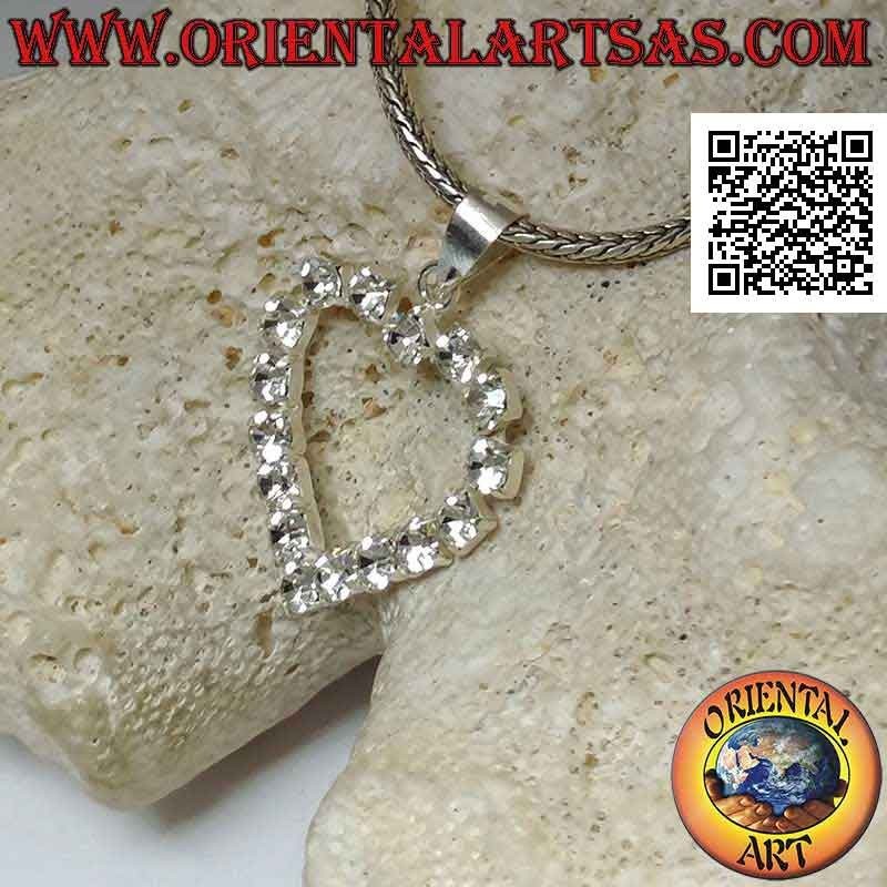 Silver pendant, heart of white zircons set