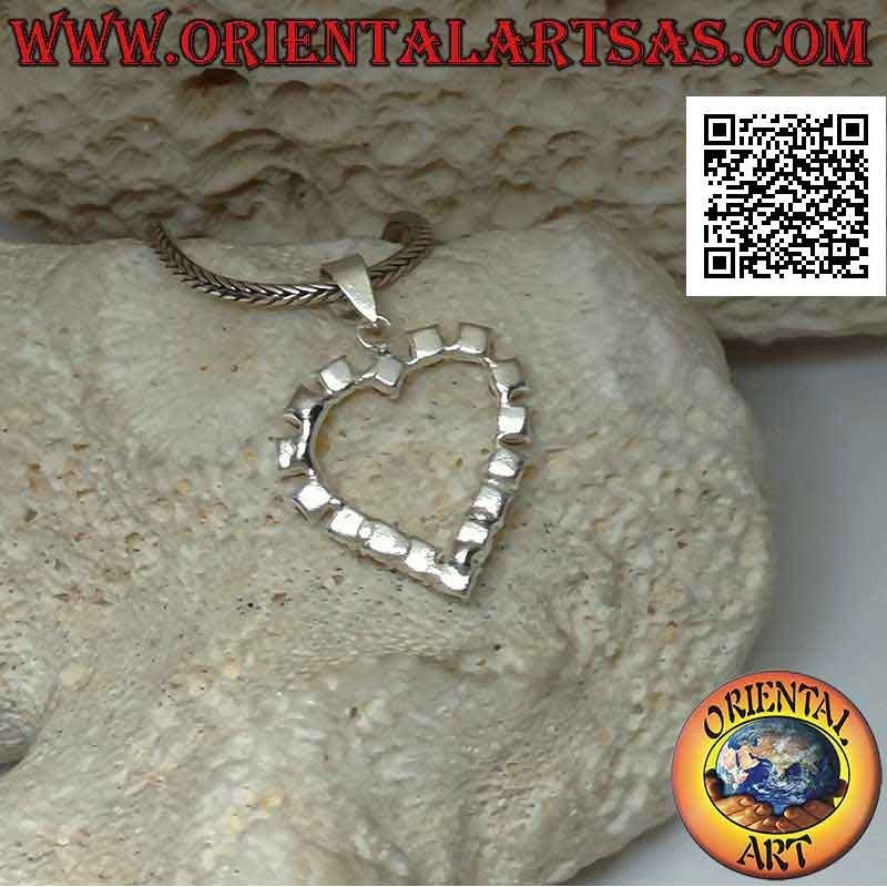 Pendentif en argent, serti coeur de zircons blancs