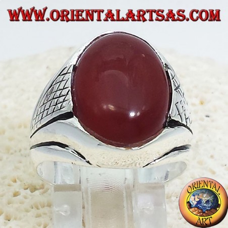 silver ring with carnelian cabochon oval