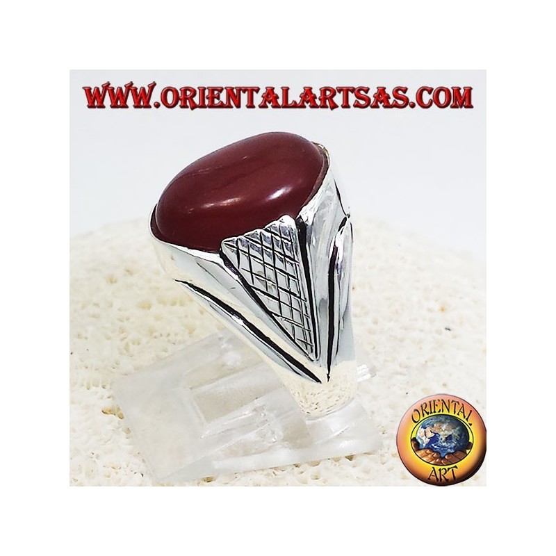 anello in argento  con corniola  cabochon ovale
