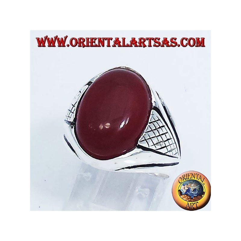 silver ring with carnelian cabochon oval