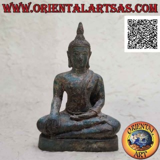 Buddha-Skulptur "Bhumisparsha Mudra - Unterwerfung des Dämons Mara" in Bronze 11 cm