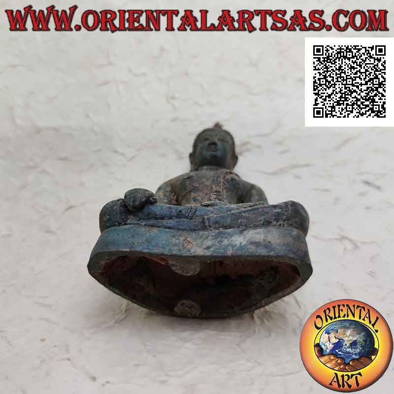 Scultura Buddha "Bhumisparsha Mudra - Sottomettendo il demone Mara" in bronzo 11 cm