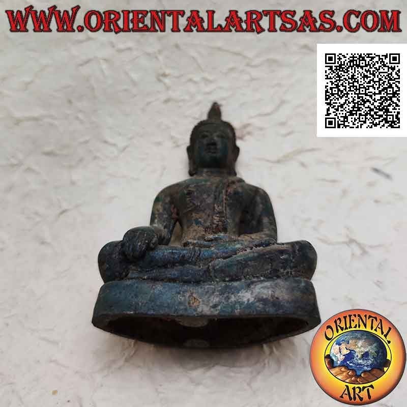 Buddha-Skulptur "Bhumisparsha Mudra - Unterwerfung des Dämons Mara" in Bronze 11 cm