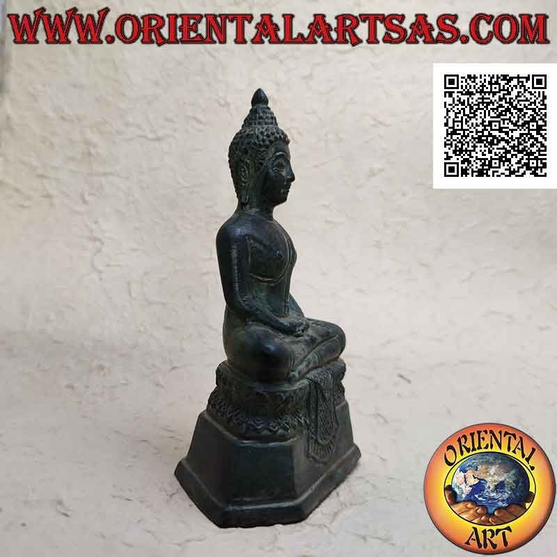 Scultura Buddha "Dhyana Mudra - simbolo di meditazione e saggezza" sull'altare in bronzo (18 cm)