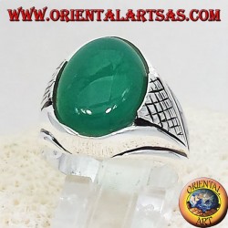 silver ring with green agate cabochon oval