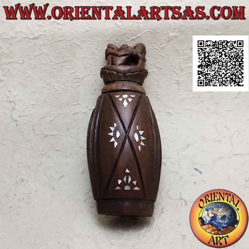Shorea indonesische Holz Schmuckschatulle handgeschnitzt und Perlmutt Inlay mit Skulptur der Mutterschaft