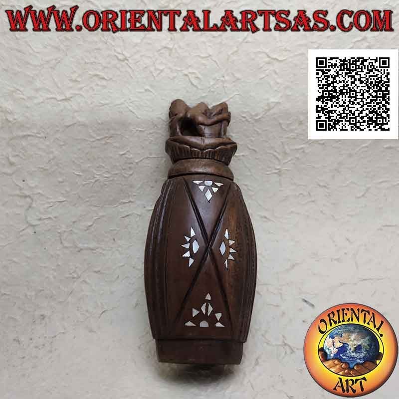 Joyero de madera de Indonesia Shorea tallada a mano y con incrustaciones de nácar con escultura de la maternidad