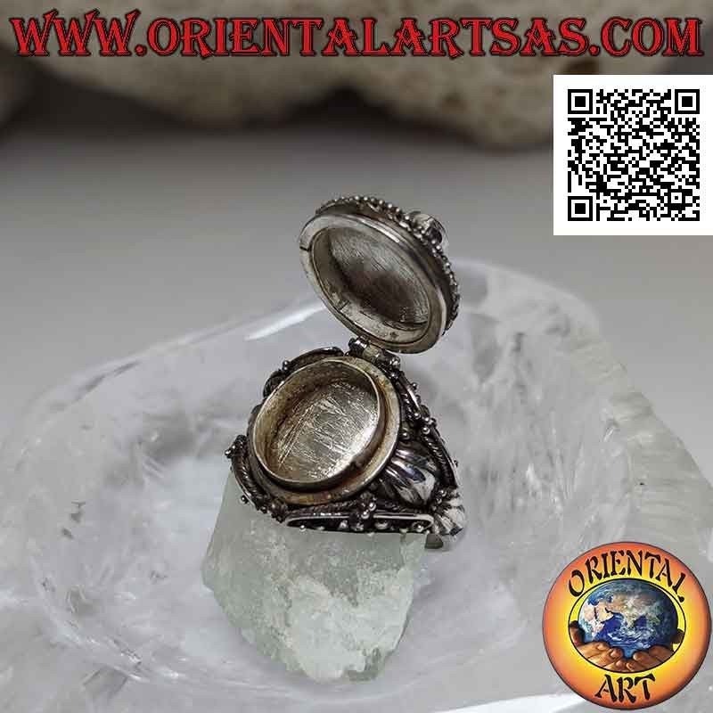 Silver poison ring with round coral