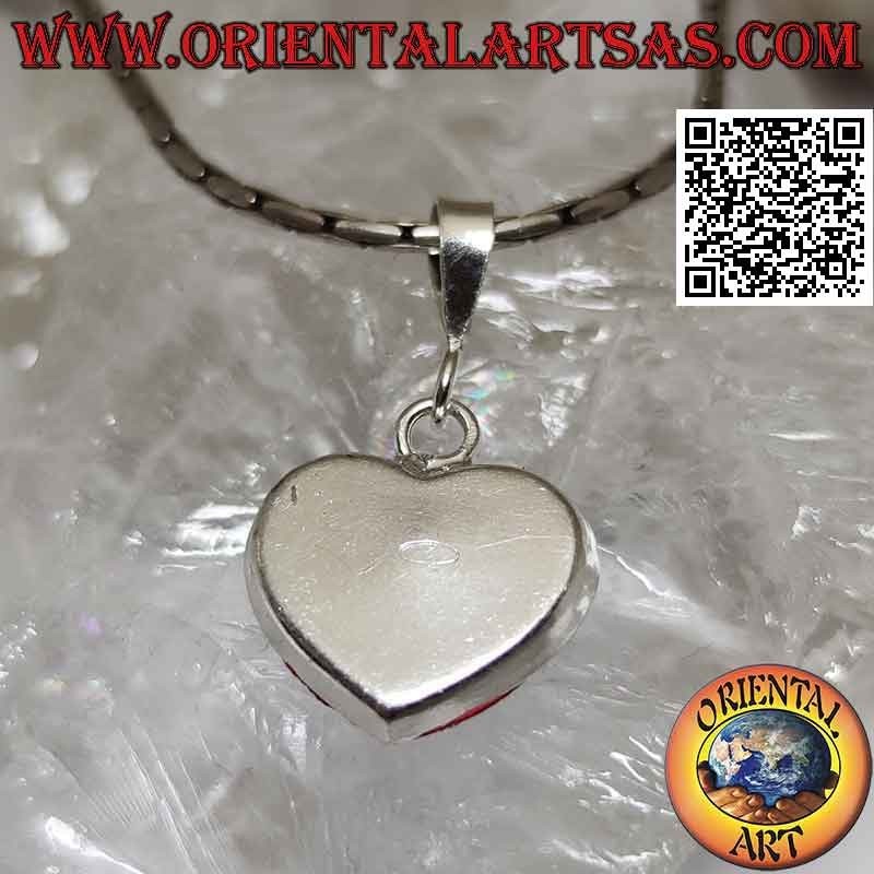 Colgante de plata, corazón de amor tachonado de micro pedrería roja