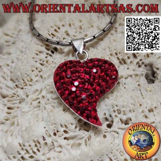 Ciondolo Cuore Punta Allungata Micro-strass Rossi Argento 925