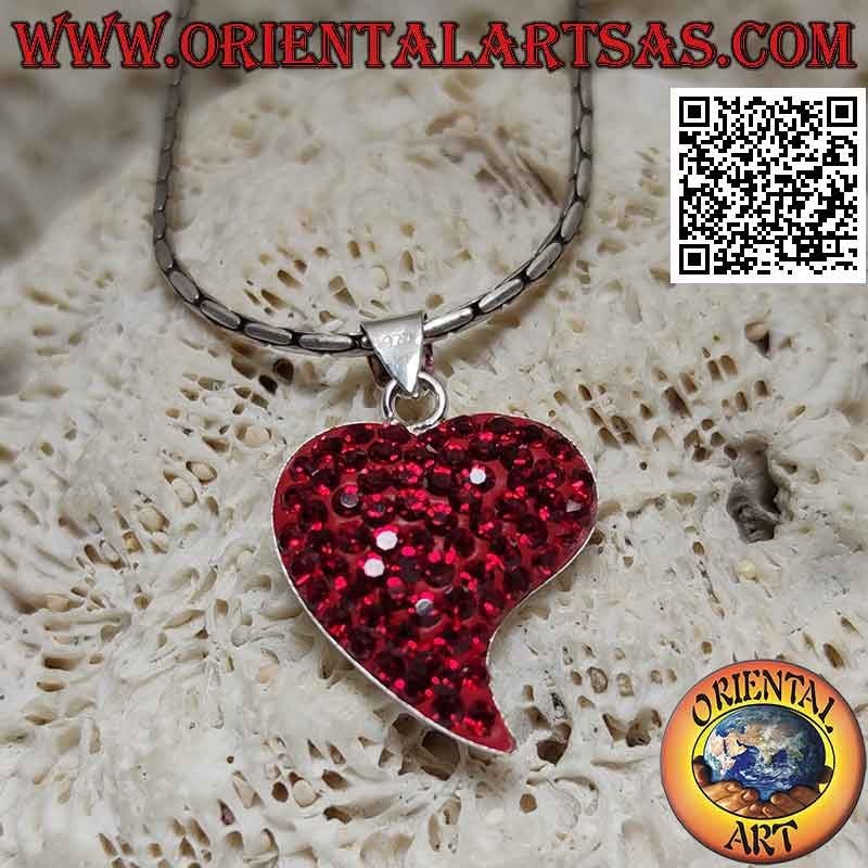 Pendentif Cœur Pointe Allongée Micro-strass Rouges Argent 925 | Oriental Art