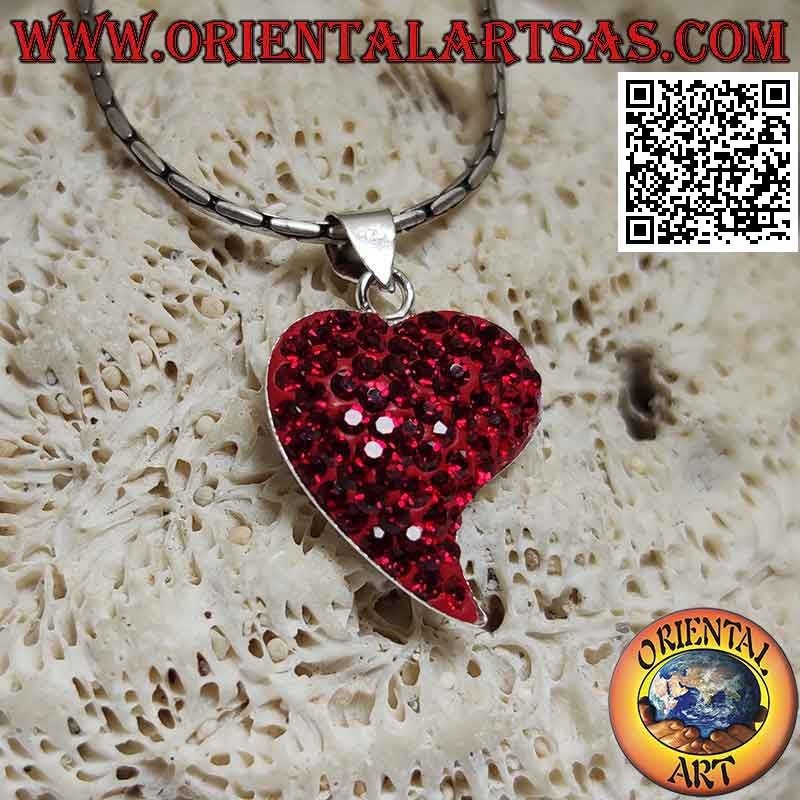 Ciondolo Cuore Punta Allungata Micro-strass Rossi Argento 925