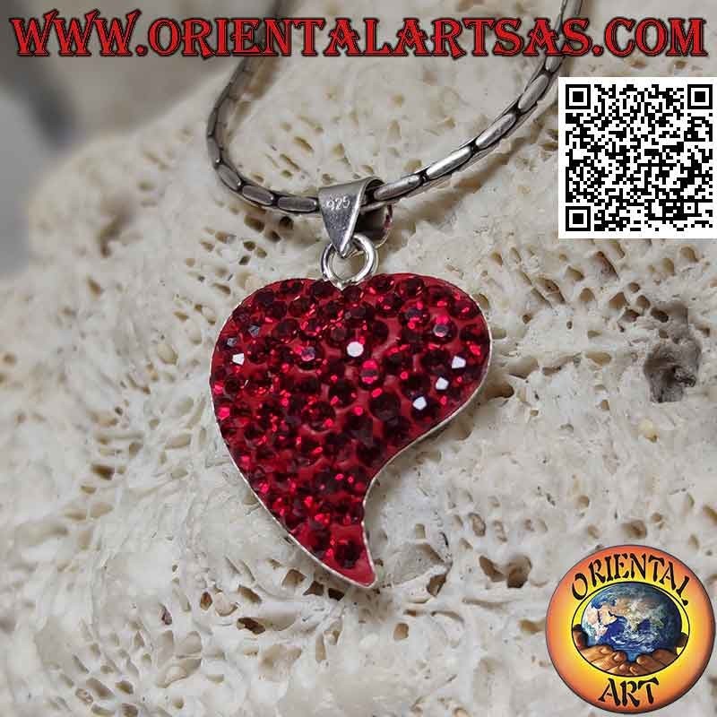Colgante Corazón Punta Alargada Micro-strass Rojos Plata 925 | Oriental Art