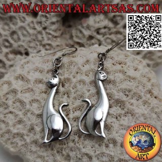 Silver earrings with smooth cat sitting in profile and pendant