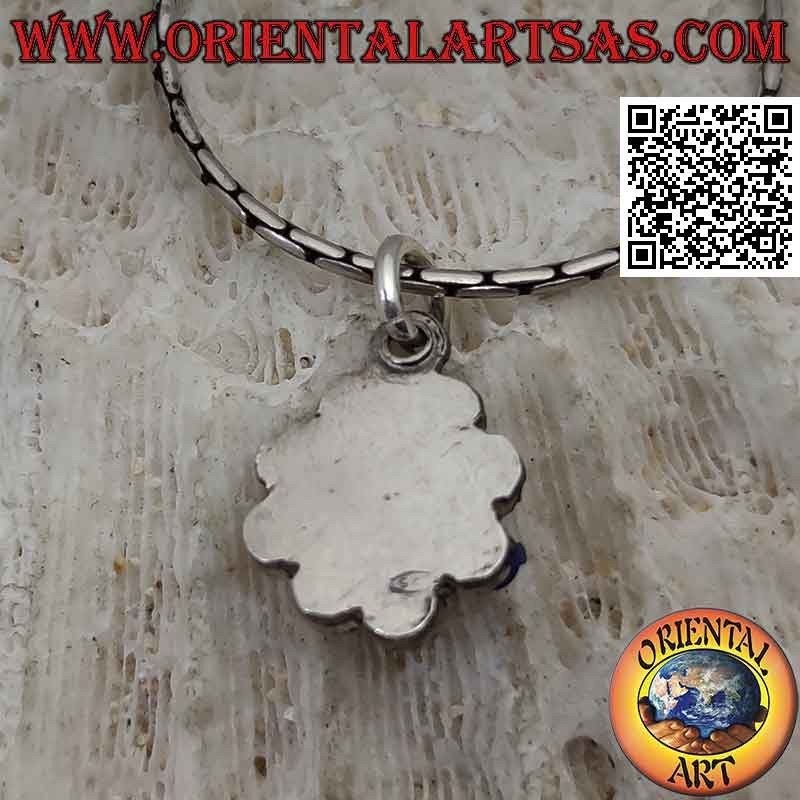 Silver pendant with round flower of lapis lazuli and alternating corals