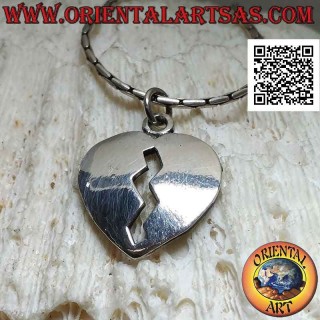 Pendentif en argent lisse en forme de coeur brisé