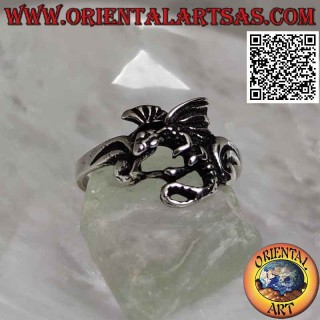 Silberring mit Basilisk Drachen im Profilflug