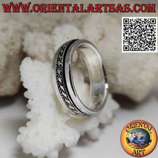 Silver ring Swivel antistress, rope on smooth band