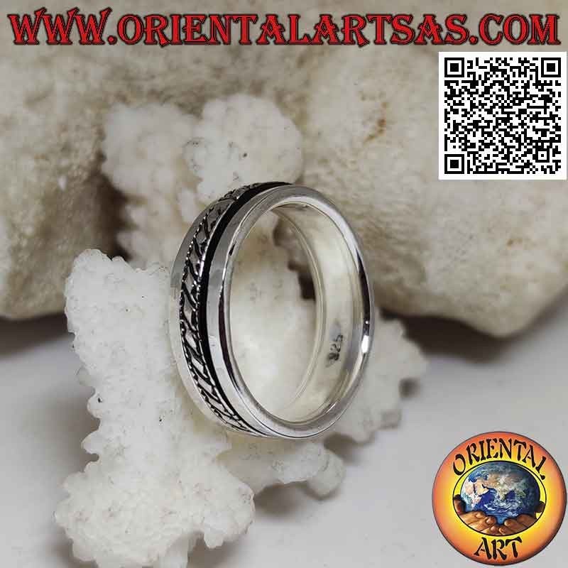 Silver ring Swivel antistress, rope on smooth band