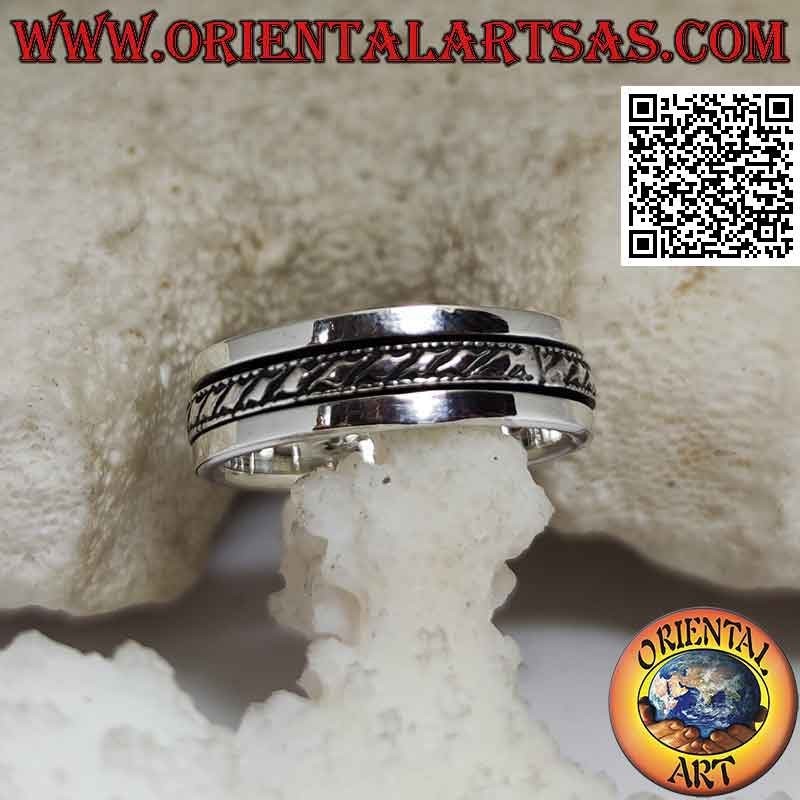 Anillo de plata Giratorio antiestrés, cuerda sobre banda lisa
