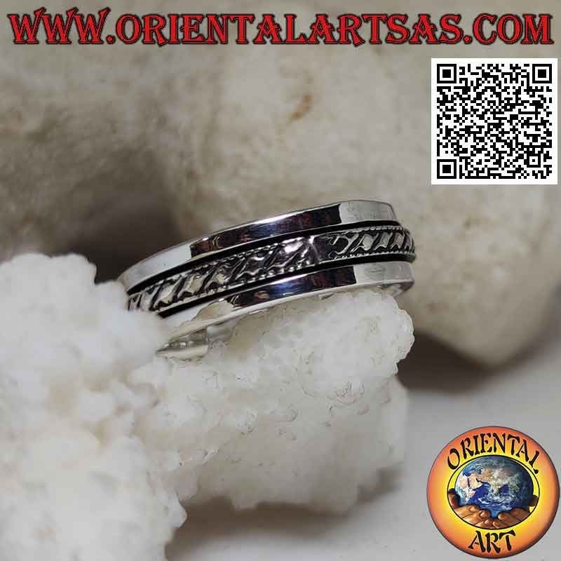 Anello fedina in argento Girevole antistress, corda su fascia liscia