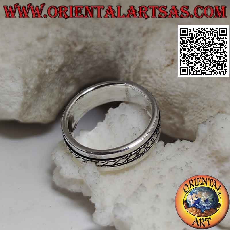 Silver ring Swivel antistress, rope on smooth band