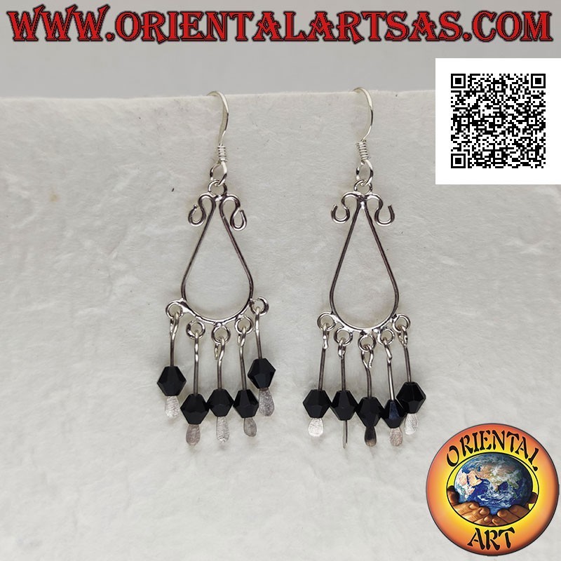 Boucles d'oreilles pendantes rondes en argent avec boules pendantes en onyx et argent