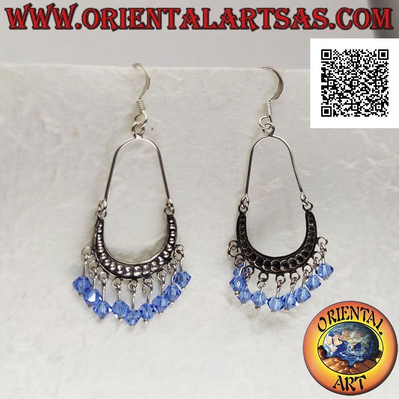 Pendientes de plata con lazo tachonado con bolas colgantes de cristales azules