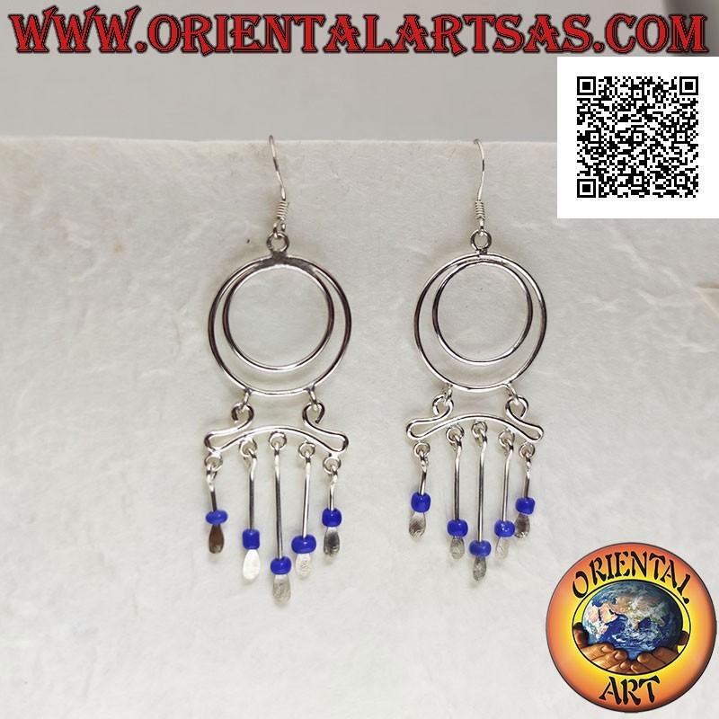 Boucles d'oreilles en argent, paire de cercles concentriques et serre-tête avec perles de lapis lazuli