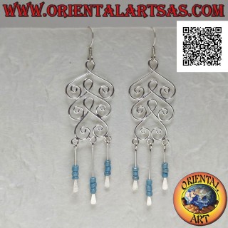 Boucles d'oreilles en argent, trio de piques arrondis avec pendentif perles turquoises